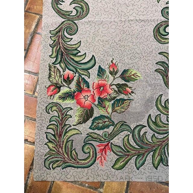 1950s Signed Hand-Hooked Folk Art Wall Hanging Colorful Floral Design, Usa For Sale - Image 15 of 18