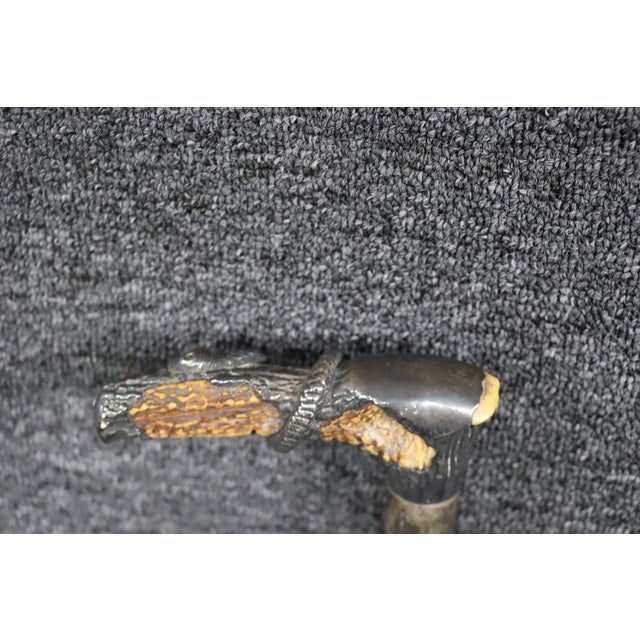 Bone Antique English Country Walking Stick With Deer Antler and Silver Handle For Sale - Image 7 of 16