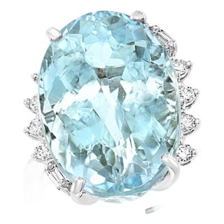25 Carat Natural Aquamarine and Diamond Cocktail Ring 18 Karat Gold, Estate For Sale