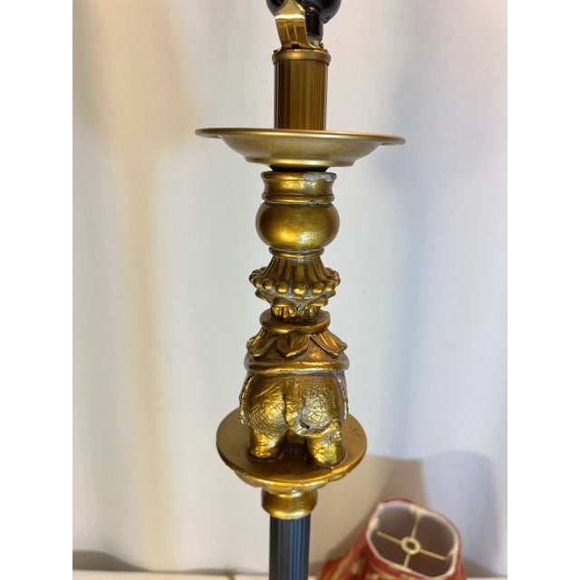 Gold Vintage Regency Elephant on Column Table Lamp For Sale - Image 8 of 11