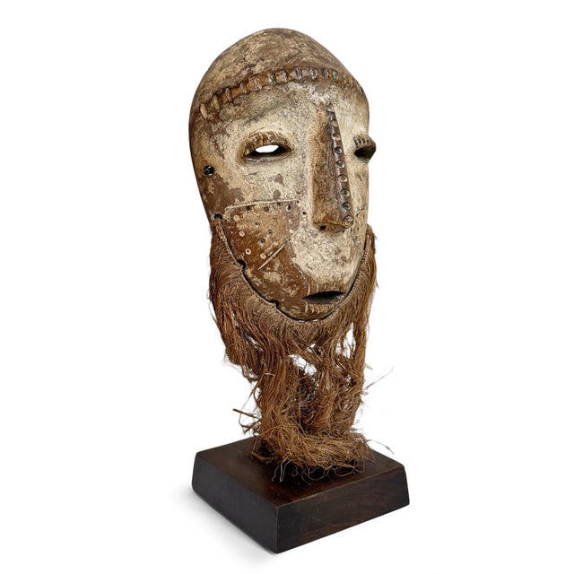 Antique old Lega mask with raffia detail. Authentic piece from Democratic Republic of Congo. Beautiful signs of age to be...