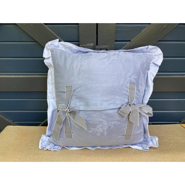 2020s Fabric Blue & White Flora & Fauna Print Pillow For Sale - Image 5 of 6