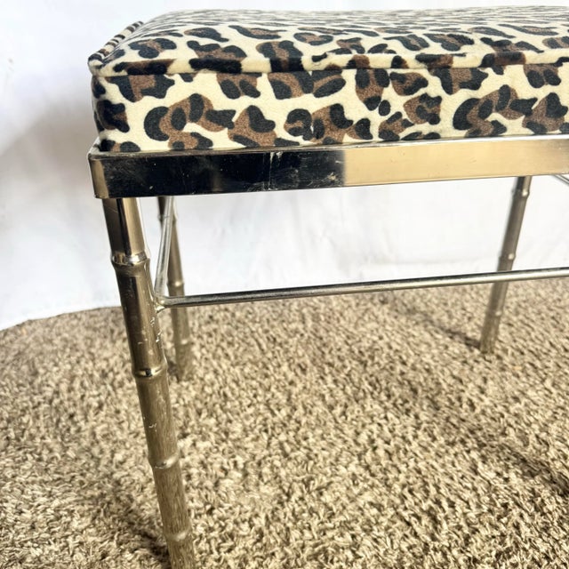 Mid Century Modern Faux Bamboo Chrome Leopard Print Low Stool For Sale - Image 9 of 9