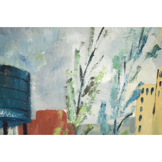 Industrial Landscape With Trees in Oil on Linen by Doris Lyons Hoover For Sale - Image 4 of 8