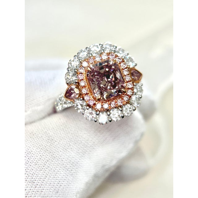 Gia Certified Radiant Cut Fancy Dark Brown Pink Diamond and Diamond Halo Ring Size 6.5 For Sale In Miami - Image 6 of 9