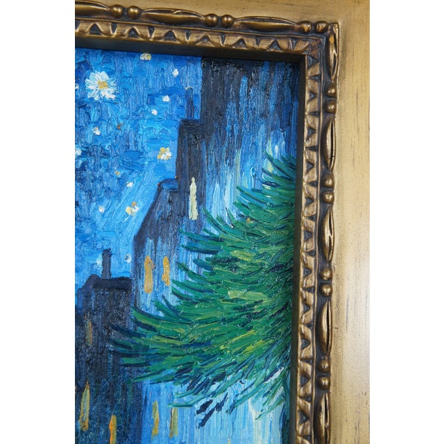 Blue Late 20th Century Café Terrace at Night After Vincent Van Gogh Oil Painting Canvas Impressionist, Framed For Sale - Image 8 of 12