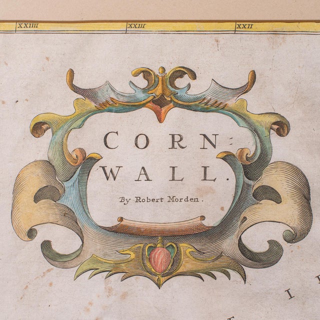 Early 18th Century Antique Framed Cornwall Map, English, Atlas Cartography, Robert Morden, c.1700 For Sale - Image 5 of 12