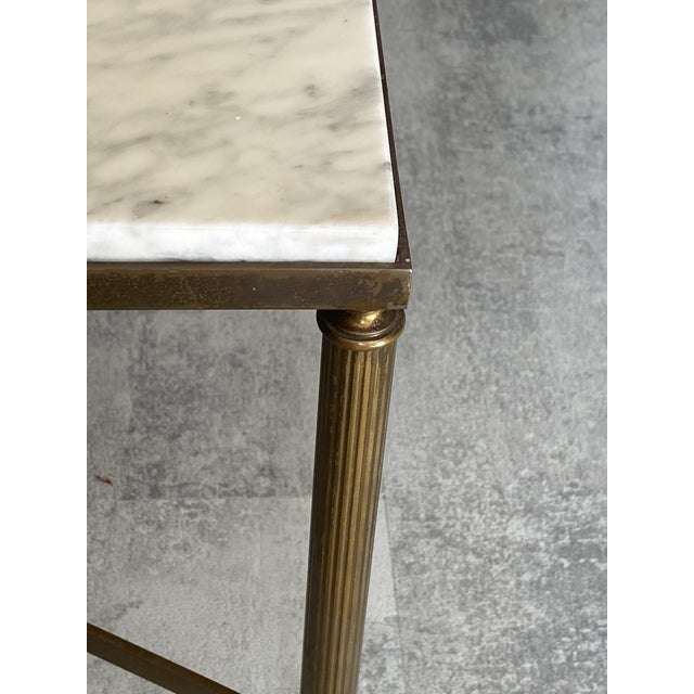 Vintage Coffee Table in White and Grey Marble with Gilt Brass Metal Frame, 1960s For Sale - Image 4 of 18