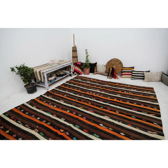 Striped Vintage Goat Hair Kilim Rug- 7′8″ × 10′2″ For Sale In Los Angeles - Image 6 of 7