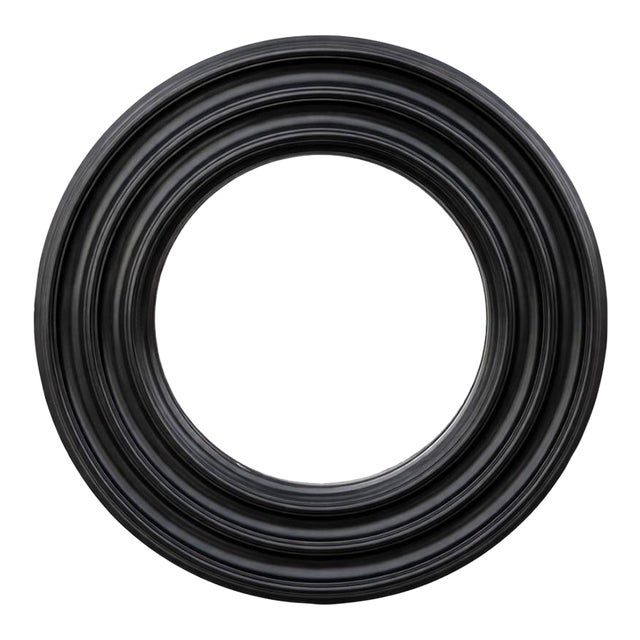 Vintage Sculptural Black Round Mirror With Deep Concentric Frame, 29” Diameter For Sale