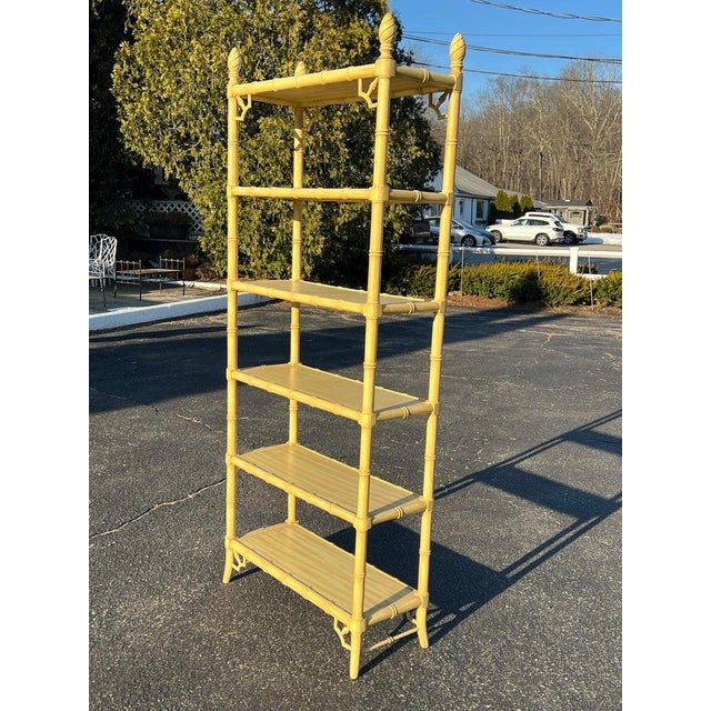 Chinese Palm Beach Regency Yellow Faux Bamboo Etagere Bookcase For Sale - Image 3 of 18