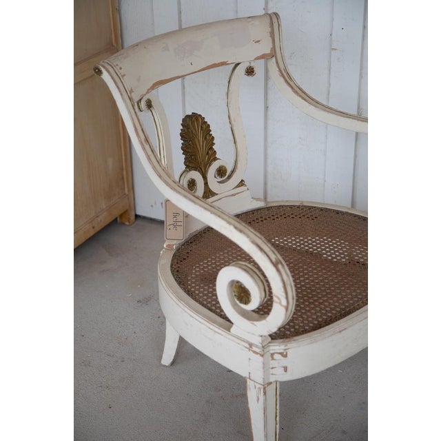 Pair 19th Century Swedish Painted Armchairs With Cane Seats, Gustavian Influence For Sale - Image 4 of 6