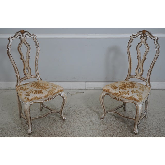 Set of 6 Venetian Distressed Paint Decorated Dining Room Chairs For Sale - Image 9 of 12