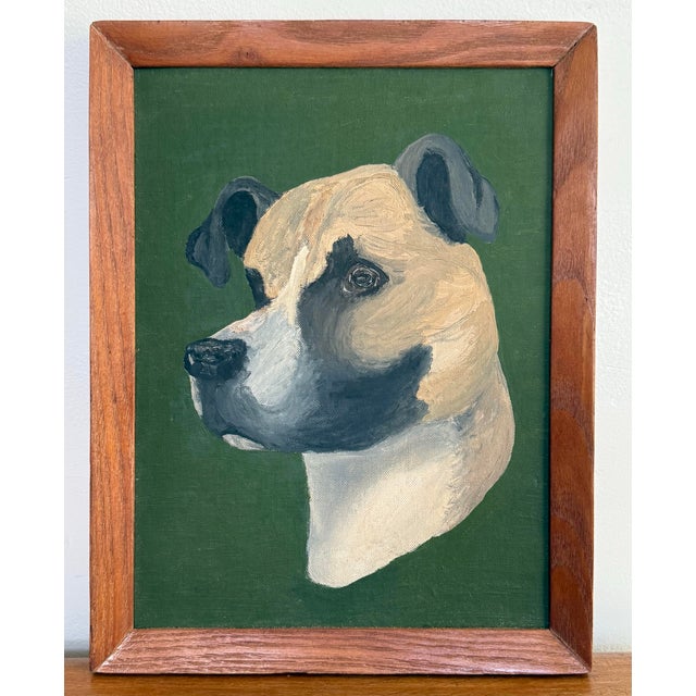 Mid 20th Century Mid 20th Century Folk Art Dog Portrait Oil Painting, Framed For Sale - Image 5 of 5