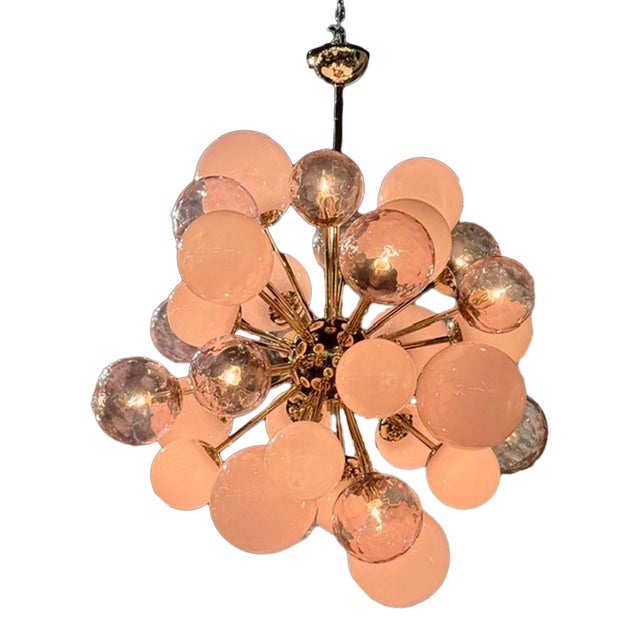 Murano Glass Pink Cloud Chandelier For Sale