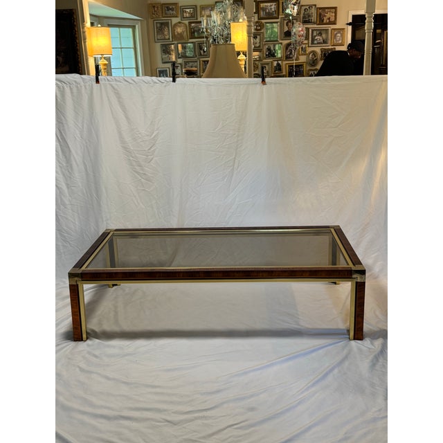 Glamorous three-piece Italian Modern set in the style of Romeo Rega and Willy Rizzo. All-metal construction with a...