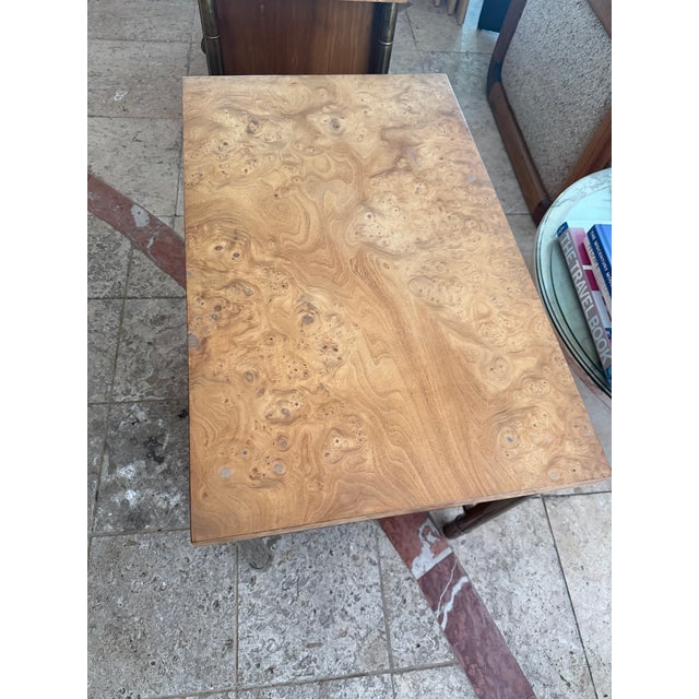 Wood Attributed to Mastercraft Mid-Century. Modern Burl Wood & Brass Nightstands - A Pair For Sale - Image 7 of 12