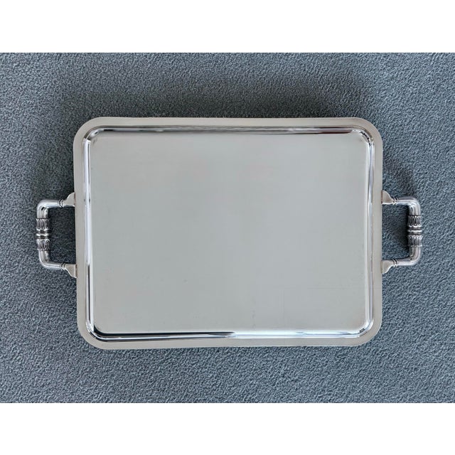 Christofle 1990s Silver Plated Rectangular Serving Tray With Two Handles - ‘Malmaison’ by Christofle Paris For Sale - Image 4 of 6