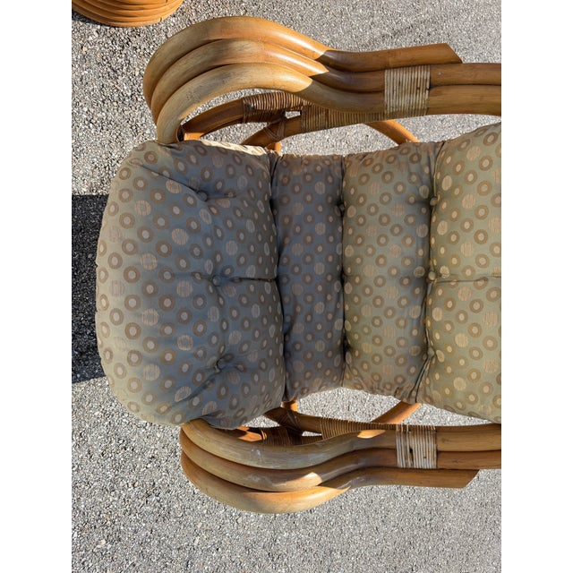 Vintage Rattan Swivel Rocker Lounge Chairs and One Ottoman Set For Sale - Image 9 of 18