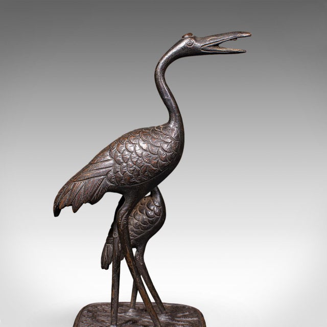 Vintage Okimono Figure, Two Cranes, Japanese, Bronze, Bird Study, Art Deco, 1940 For Sale - Image 9 of 12