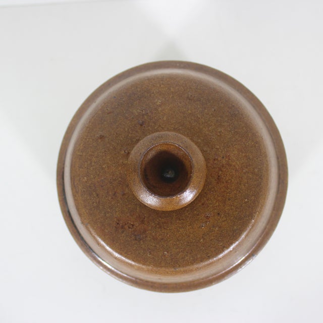 Large Vintage Signed Studio Pottery Lidded Jar or Pot, Ceramic Canister With Lid Rust Brown, Earth Tone Handmade For Sale - Image 6 of 9