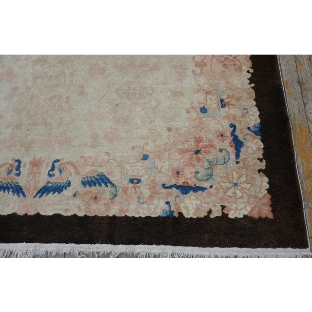 1920s Ivory Floral Antique Chinese Peking Carpet 6'1" X 8'8" Handknotted Wool Rug For Sale In New York - Image 6 of 12
