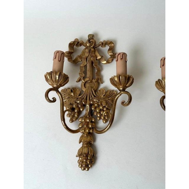 Florentine Hand-Carved Giltwood Sconces by C. N. Firenze Nos, 1970s, Set of 2 For Sale - Image 12 of 18