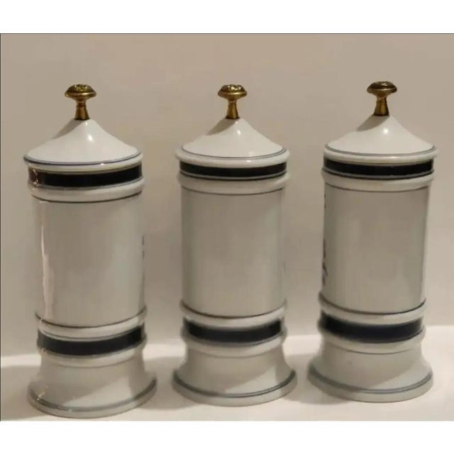 1980s Maitland-Smith Porcelain Apothecary Jars ~ Set of 3 ~ Circa 1980 For Sale - Image 5 of 13