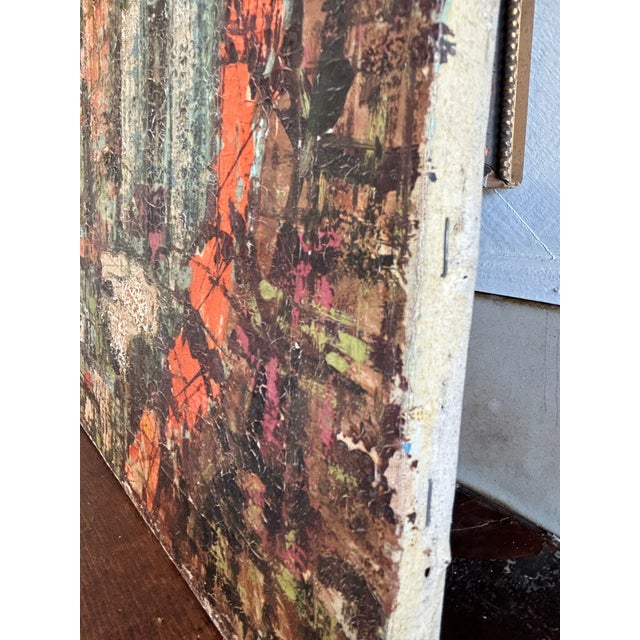 Textile Mid-Century Modern Oil Painting, Abstract Cityscape With Classical Ruins Influence, Large Textured Canvas, C. 1950s For Sale - Image 7 of 9