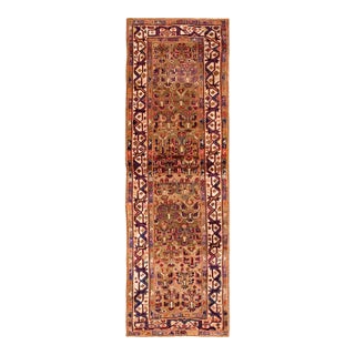 1870s Brown Geometric Tribal Antique W. Persian Kurdish Runner Rug 3'9" X 11'3" Handknotted Wool Carpet For Sale