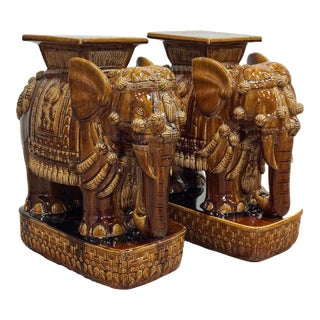 Vintage Ceramic Elephant Garden Stools, a Pair For Sale