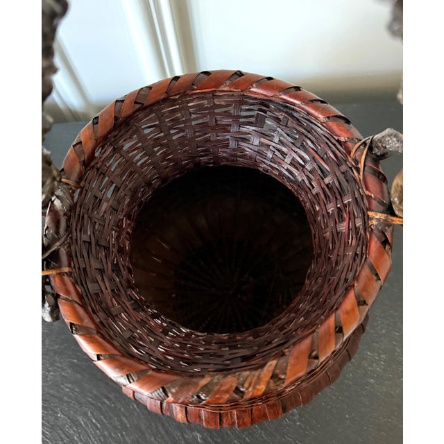 Wood Japanese Bamboo Basket Ikebana Meiji Period For Sale - Image 7 of 12
