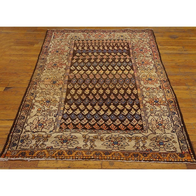 Early 20th Century Persian Malayer Paisley Carpet ( 4' x 6'5" - 122 x 196 ) Antique Malayer Small Scatter Size Wool Brown...