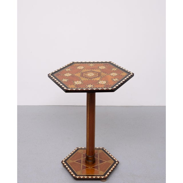 Brown Moroccan Inlay Hexagonal Side Table, 1960s For Sale - Image 8 of 8