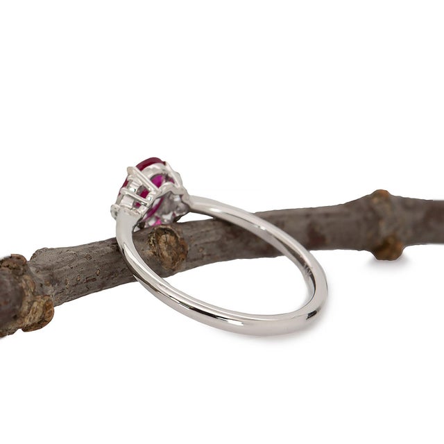 Mozambique Ruby Ring With Natural Diamonds Accents: Solid 14k Gold, Oval 7x5mm For Sale - Image 9 of 10