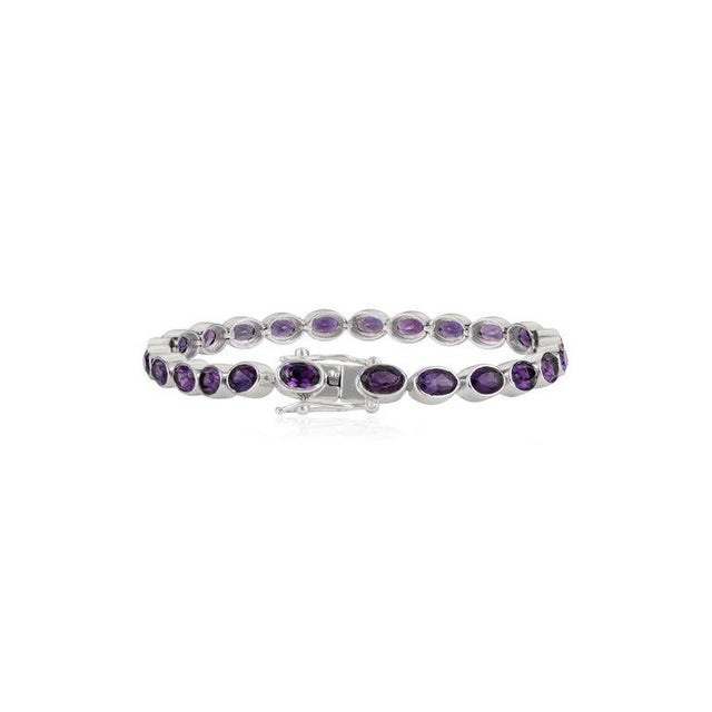 Exquisite 11.72 CTW Natural Amethyst Oval Silver Tennis Women Bracelet by Caratandher For Sale - Image 6 of 11