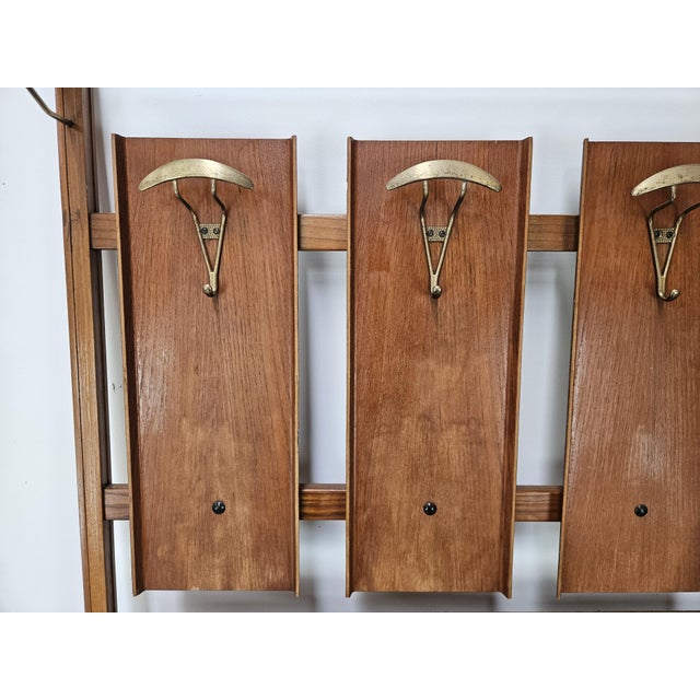 Wooden Wall Coat in Skai with Brass Hangers, 1950s For Sale - Image 6 of 11