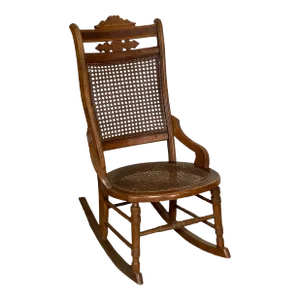 Early 20th Century Victorian Cane Seat Walnut Rocking Chair