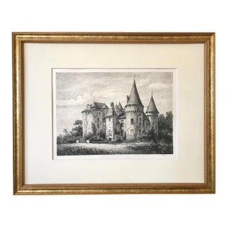 Antique French Etching Chateau Bonneval by Dubachet C. 1860 For Sale