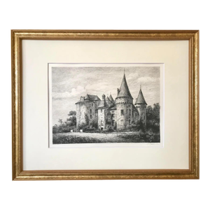 Antique French Etching Chateau Bonneval by Dubachet C. 1860