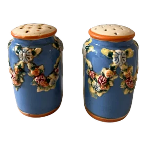Vintage Blue Floral Ceramic Salt & Pepper Shakers