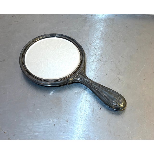 Victorian 1930s-40s Silver Hand Mirror For Sale - Image 3 of 3
