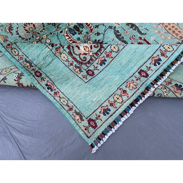 Teal Oushak Hand-Knotted Wool Rug - 7'10" X 5'8" For Sale - Image 12 of 14