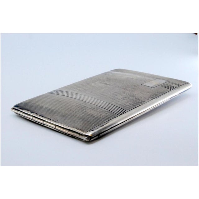 Silver Cigarette Case with Guilloche Bands at the Top and Hinged Lid For Sale - Image 3 of 11