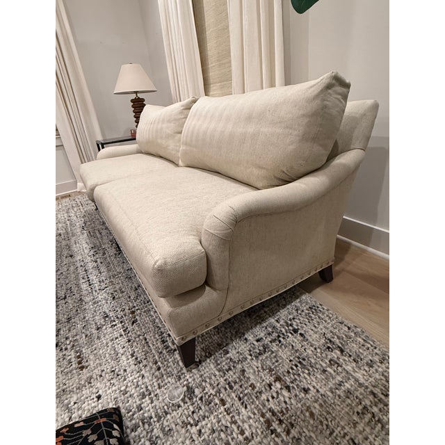 Lee Industries Ivory Herringbone Sofas With Down-Filled Cushions — Pair For Sale - Image 15 of 18
