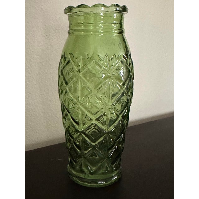 Vintage 1960s Century Small Avocado Green Pressed Glass Vase For Sale - Image 10 of 12