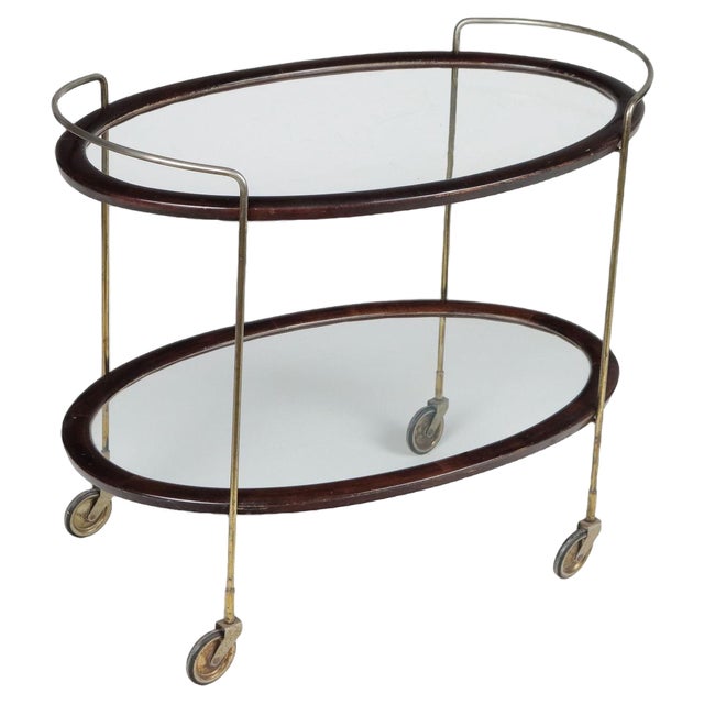 Vintage Woode & Glass Trolley, 1950s For Sale
