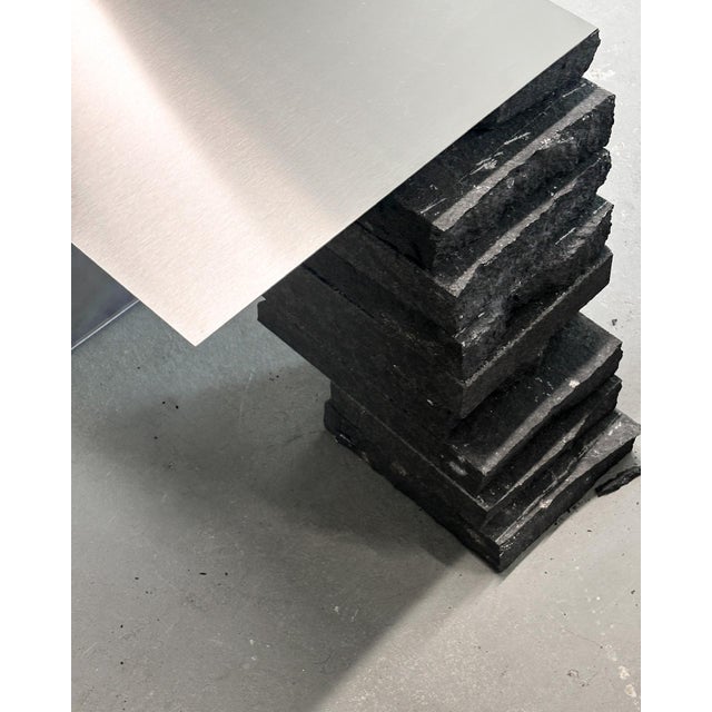 Industrial Black Basalt and Stainless Steel Coffee Table by Case Studios For Sale - Image 3 of 7