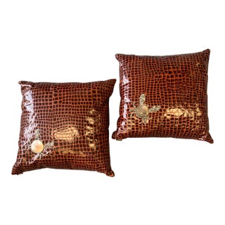 Ankasa Faux Crocodile Embellished Pillows - a Pair For Sale