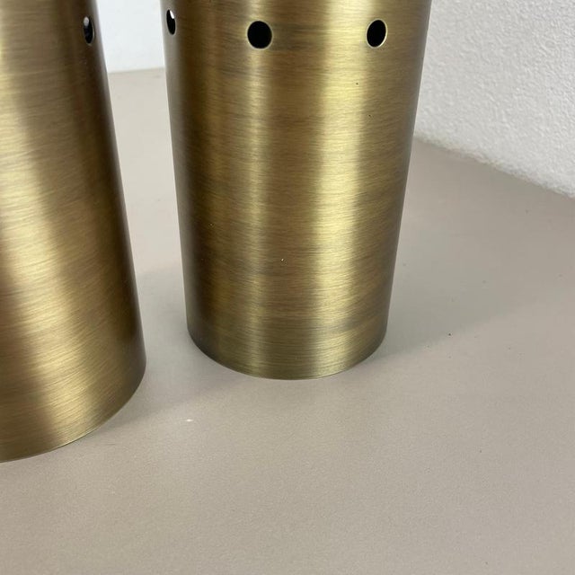 Metal Minimalist Brass Hole Pattern Tube Wall Sconces, Italy, 1970s, Set of 2 For Sale - Image 7 of 18